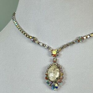 Dazzling Vintage Weiss AB Rhinestone Faux Pearl Drop Necklace Choker 50s 60s